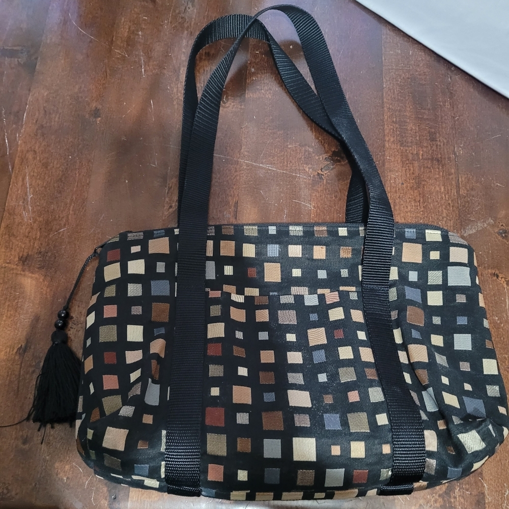Shoulder Bag - Black With Multi-colored Squares.  Cute!